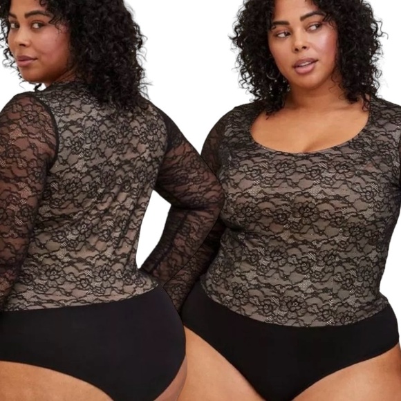 TORRID Body Suit Lined Front and Back Lace Overlay Sheer Lace Sleeves US Sz 3X - Picture 1 of 10